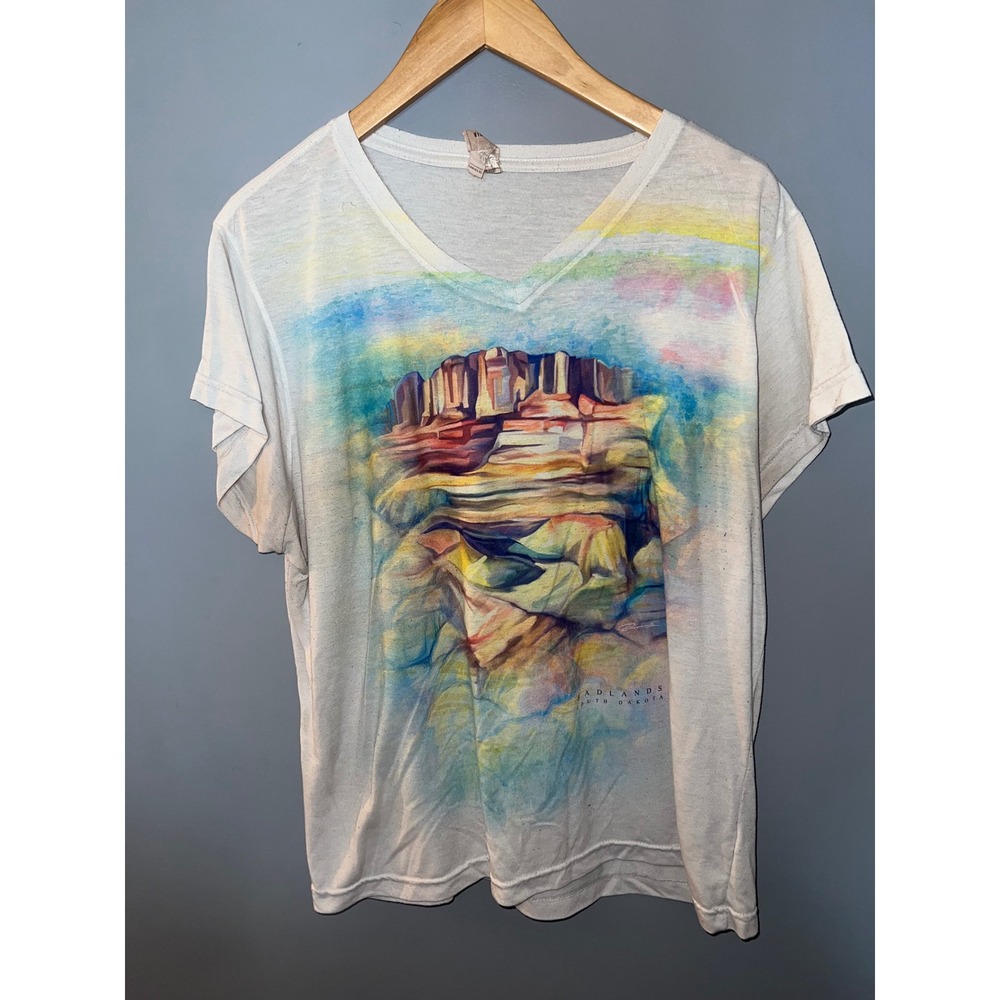 Sublivie Badlands South Dakota V-Neck Graphic T-Shirt White XL